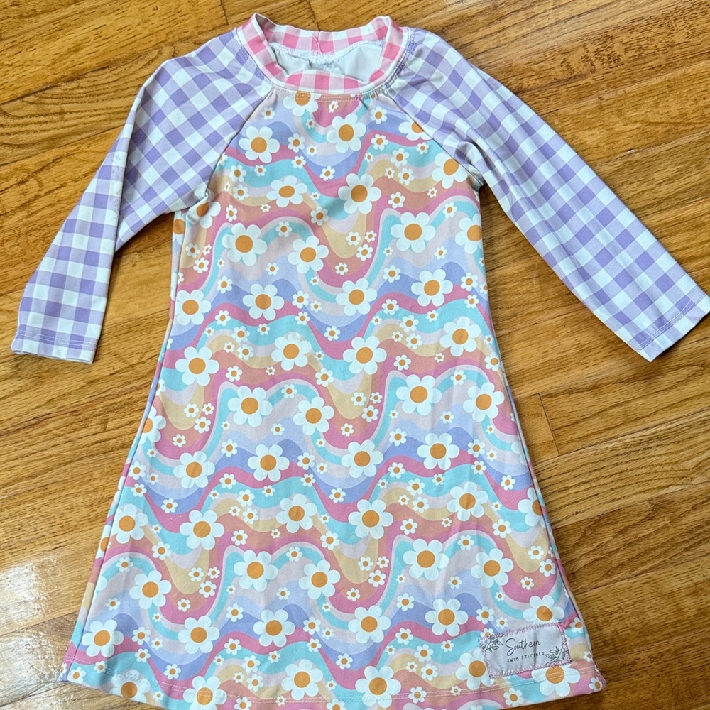 Floral and Checkered Swim Dress